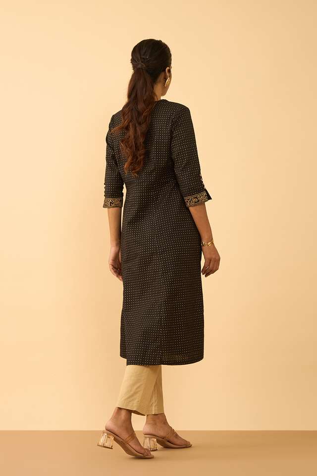 Black Screen Printed Pure Cotton Kurta thumbnail image number null