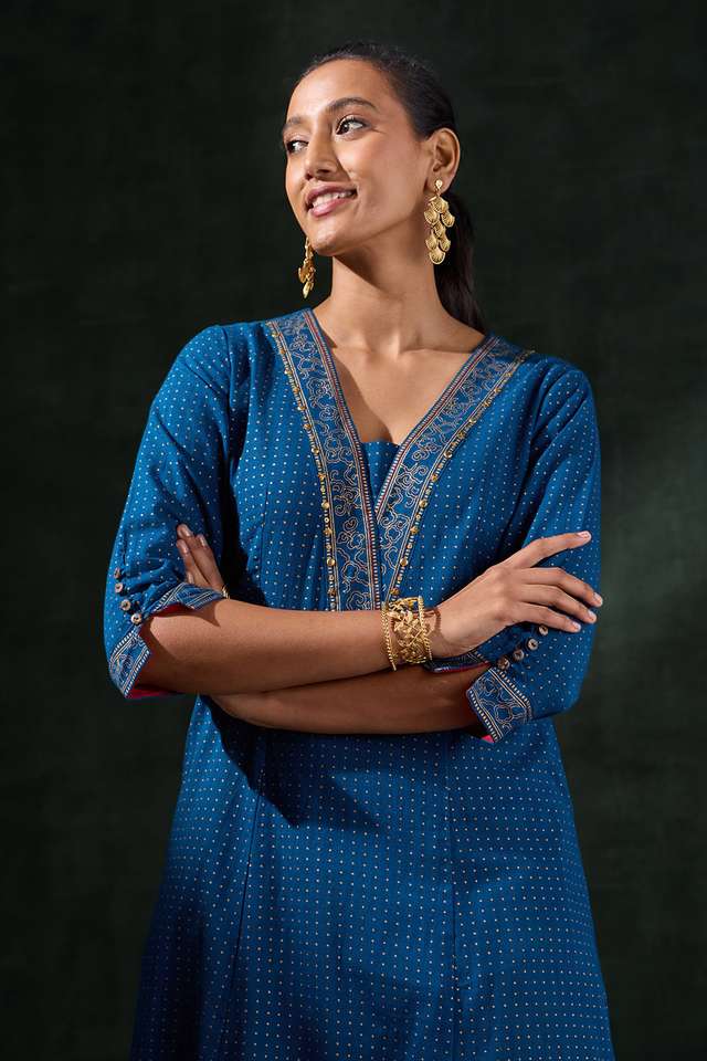 Blue Pure Cotton Printed Kurta