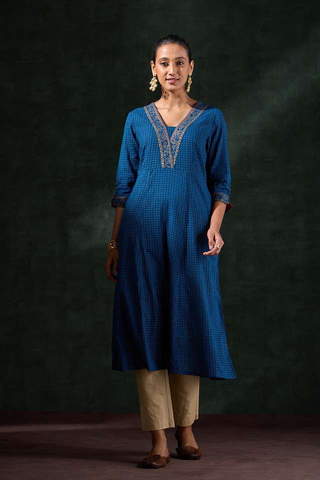 Blue Pure Cotton Printed Kurta thumbnail image number null
