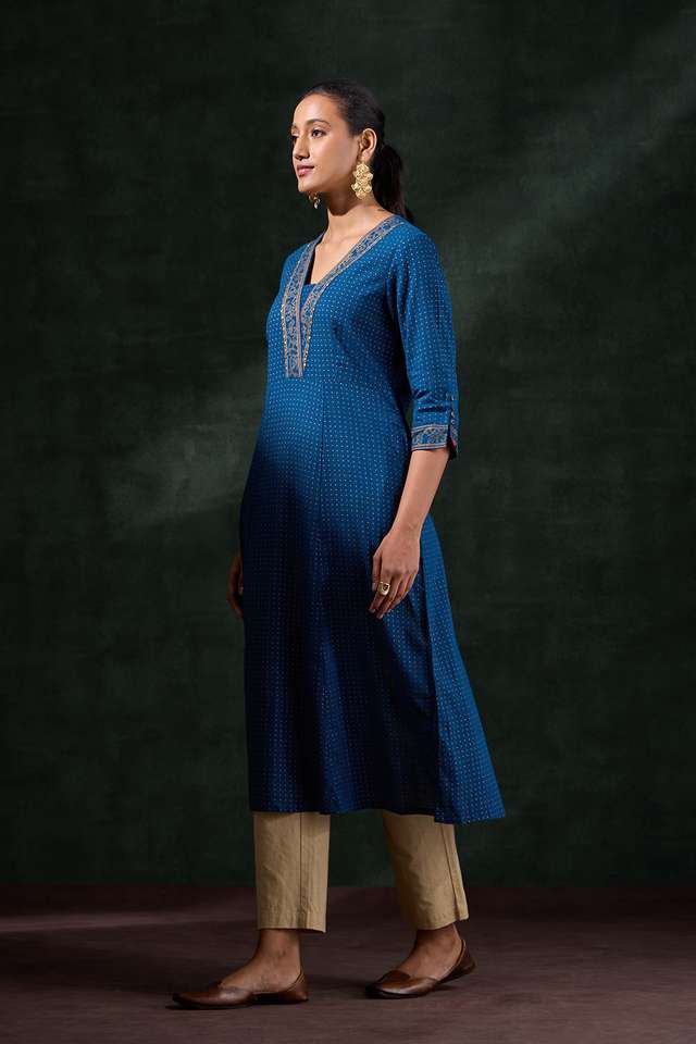 Blue Pure Cotton Printed Kurta thumbnail image number null