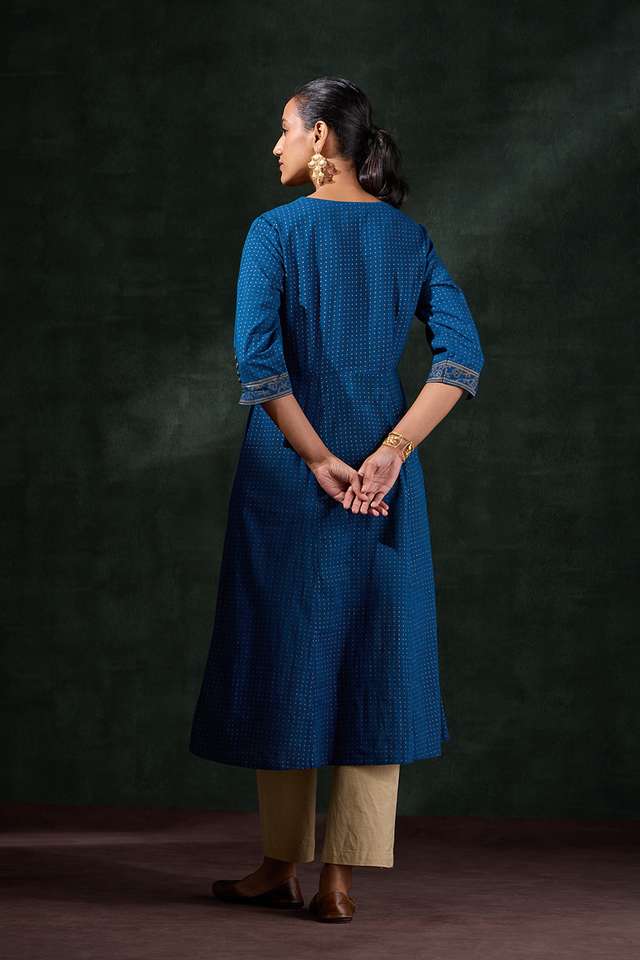 Blue Pure Cotton Printed Kurta thumbnail image number null