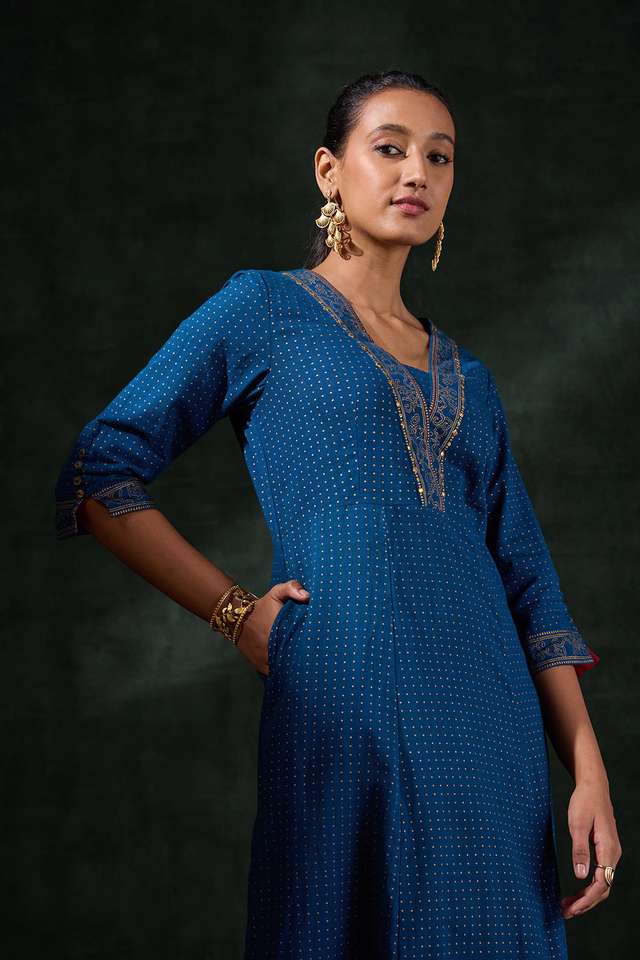 Blue Pure Cotton Printed Kurta thumbnail image number null