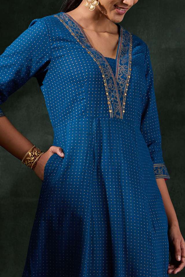 Blue Pure Cotton Printed Kurta thumbnail image number null