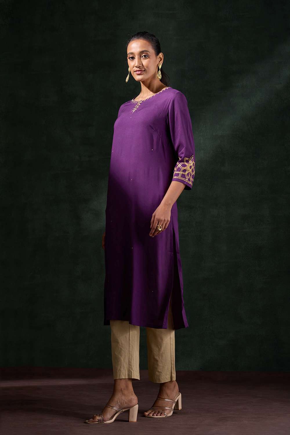 Dark Violet Viscose Embroidered Kurta image number null