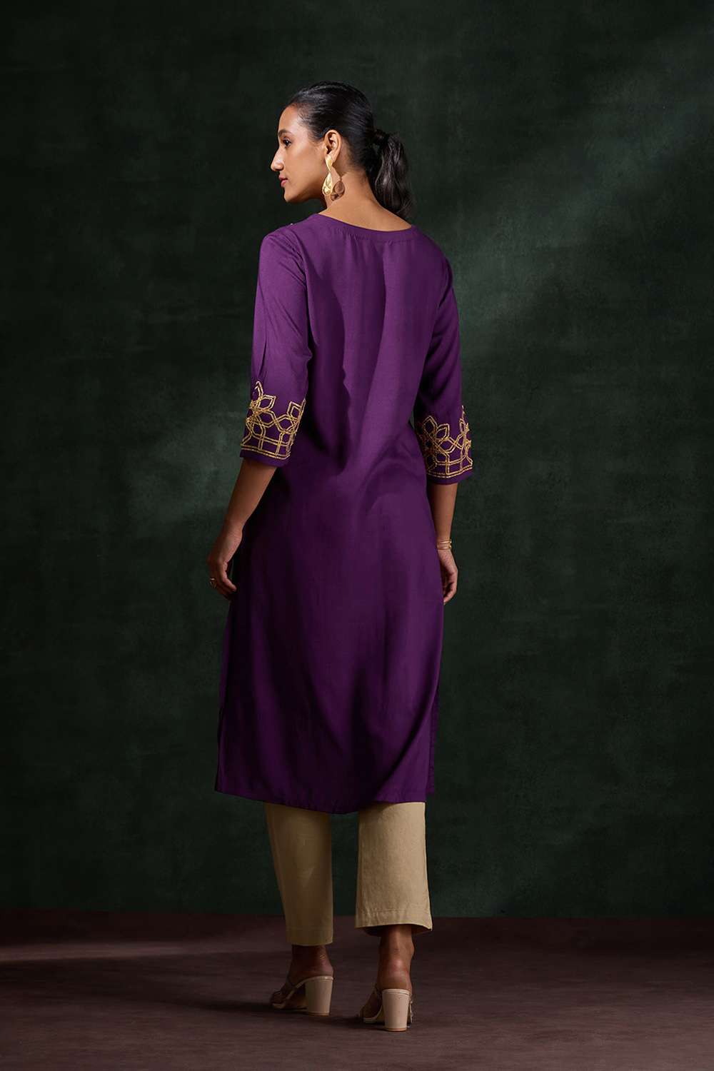 Dark Violet Viscose Embroidered Kurta image number null