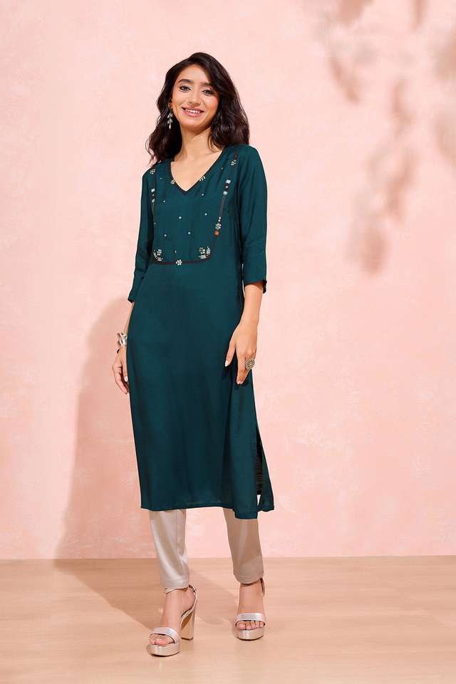 Blue Viscose Mukaish Embroidered Kurta thumbnail image number null
