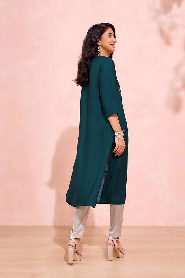 Blue Viscose Mukaish Embroidered Kurta thumbnail image number null