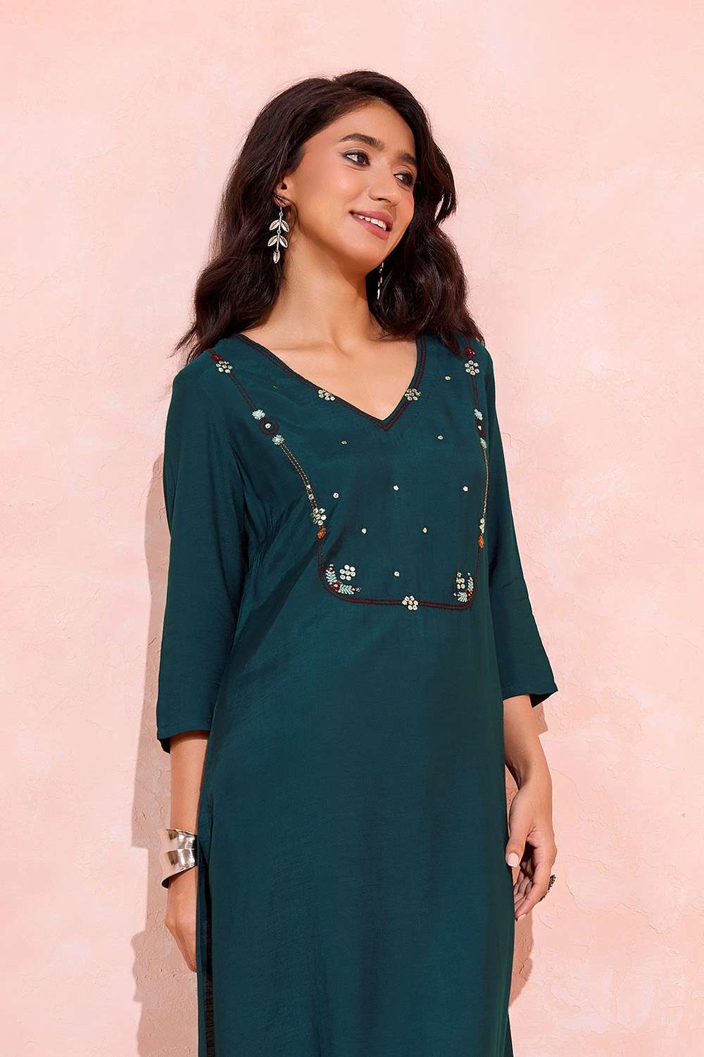 Blue Viscose Mukaish Embroidered Kurta image number null