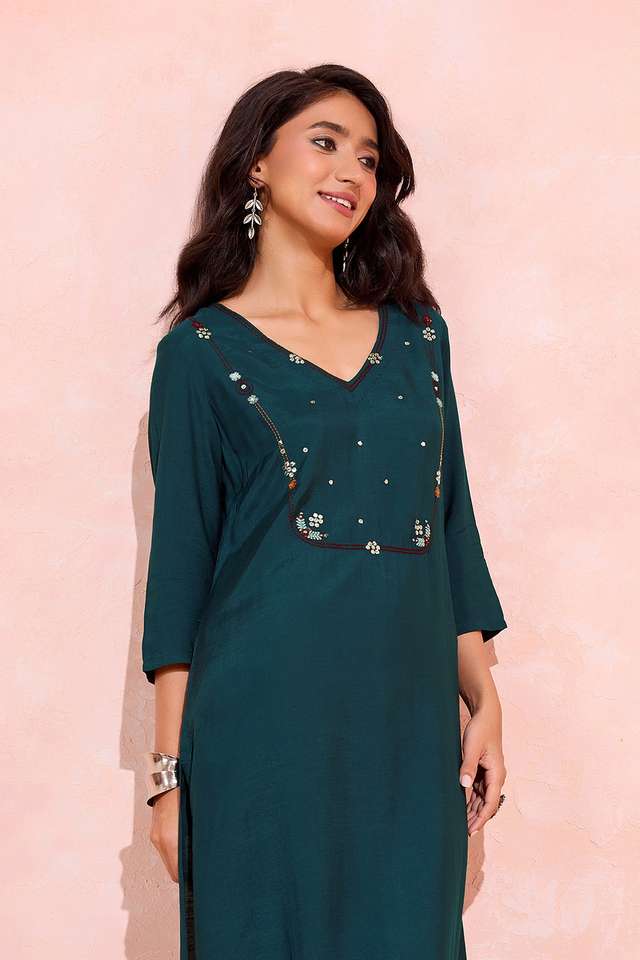 Blue Viscose Mukaish Embroidered Kurta thumbnail image number null