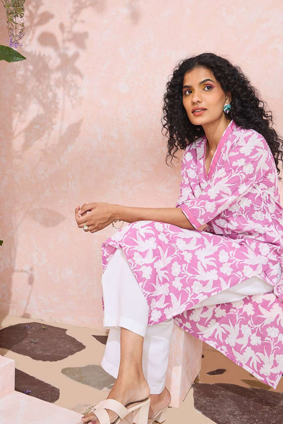 Violet Screen Printed Pure Cotton Kurta