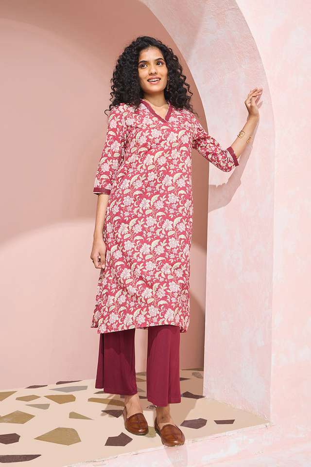 Pink Screen Printed Pure Cotton Kurta thumbnail image number null