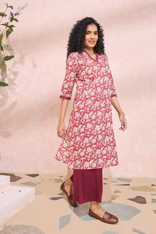 Pink Screen Printed Pure Cotton Kurta thumbnail image number null