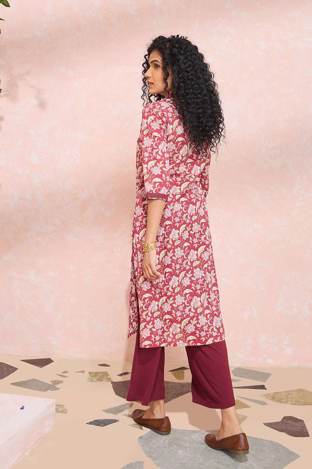 Pink Screen Printed Pure Cotton Kurta image number null