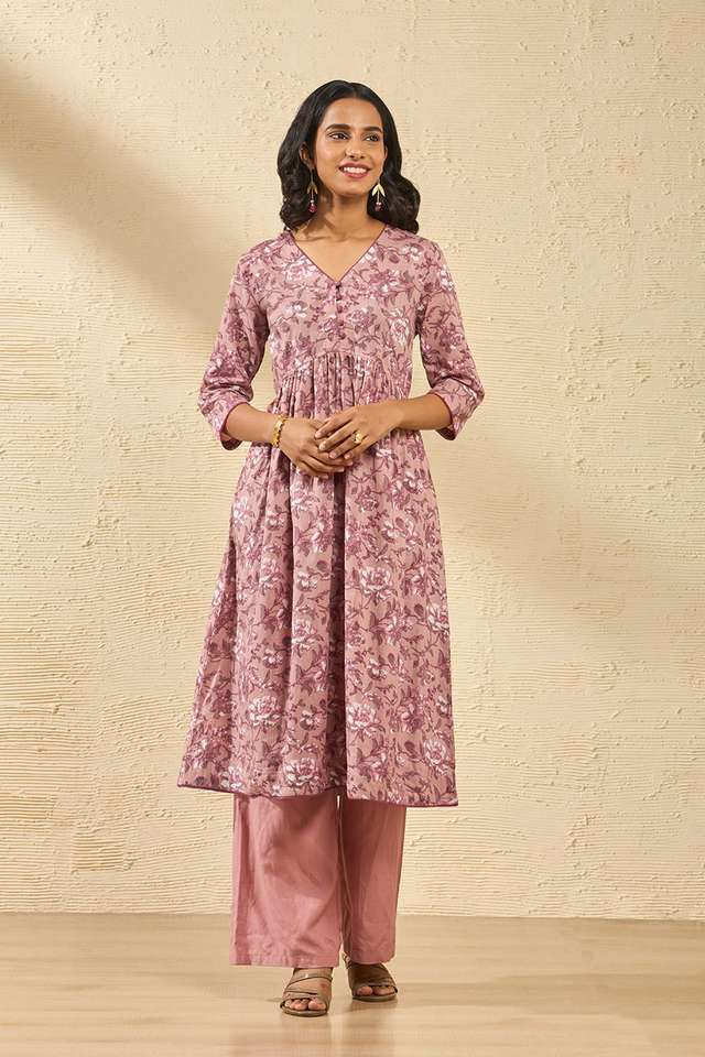 Light Pink Screen Printed Pure Cotton Kurta thumbnail image number null