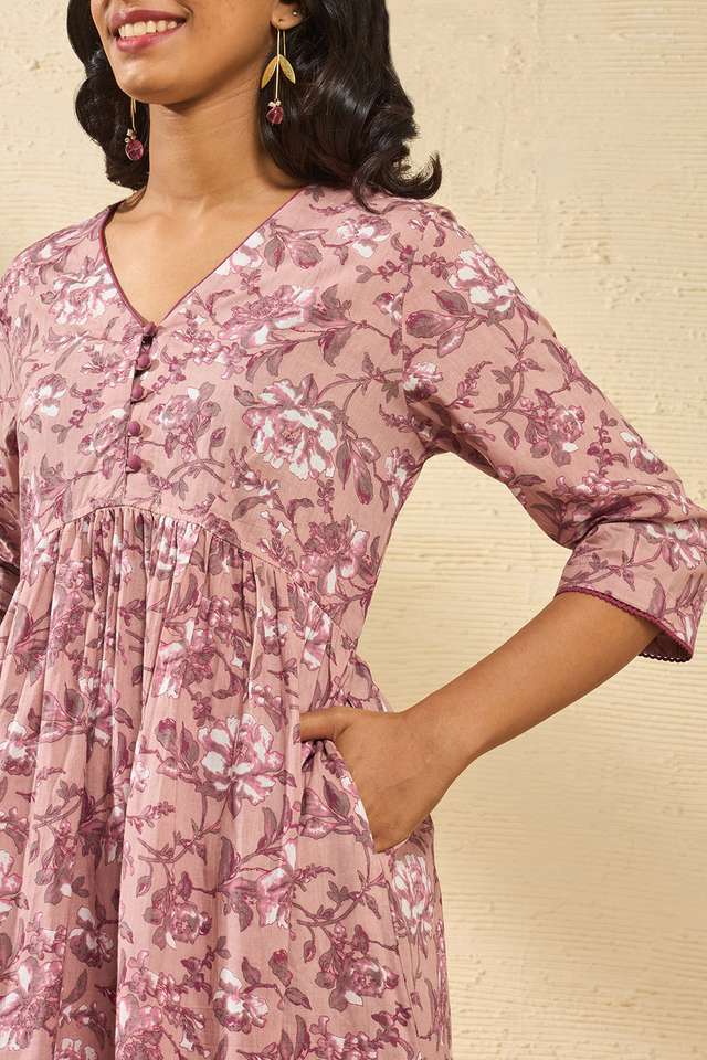 Light Pink Screen Printed Pure Cotton Kurta thumbnail image number null
