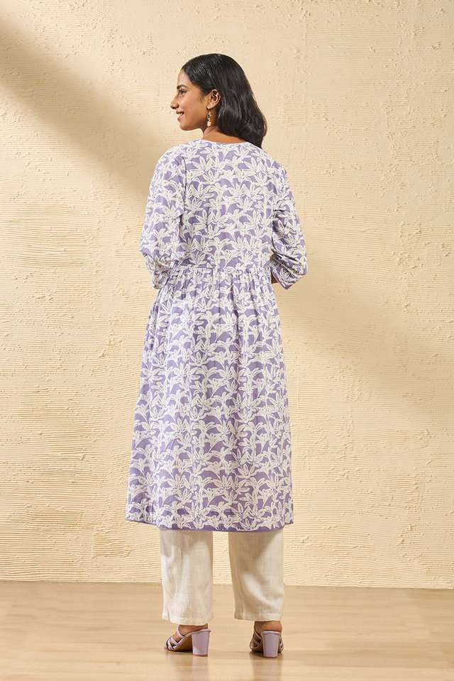 Violet Screen Printed Pure Cotton Kurta thumbnail image number null