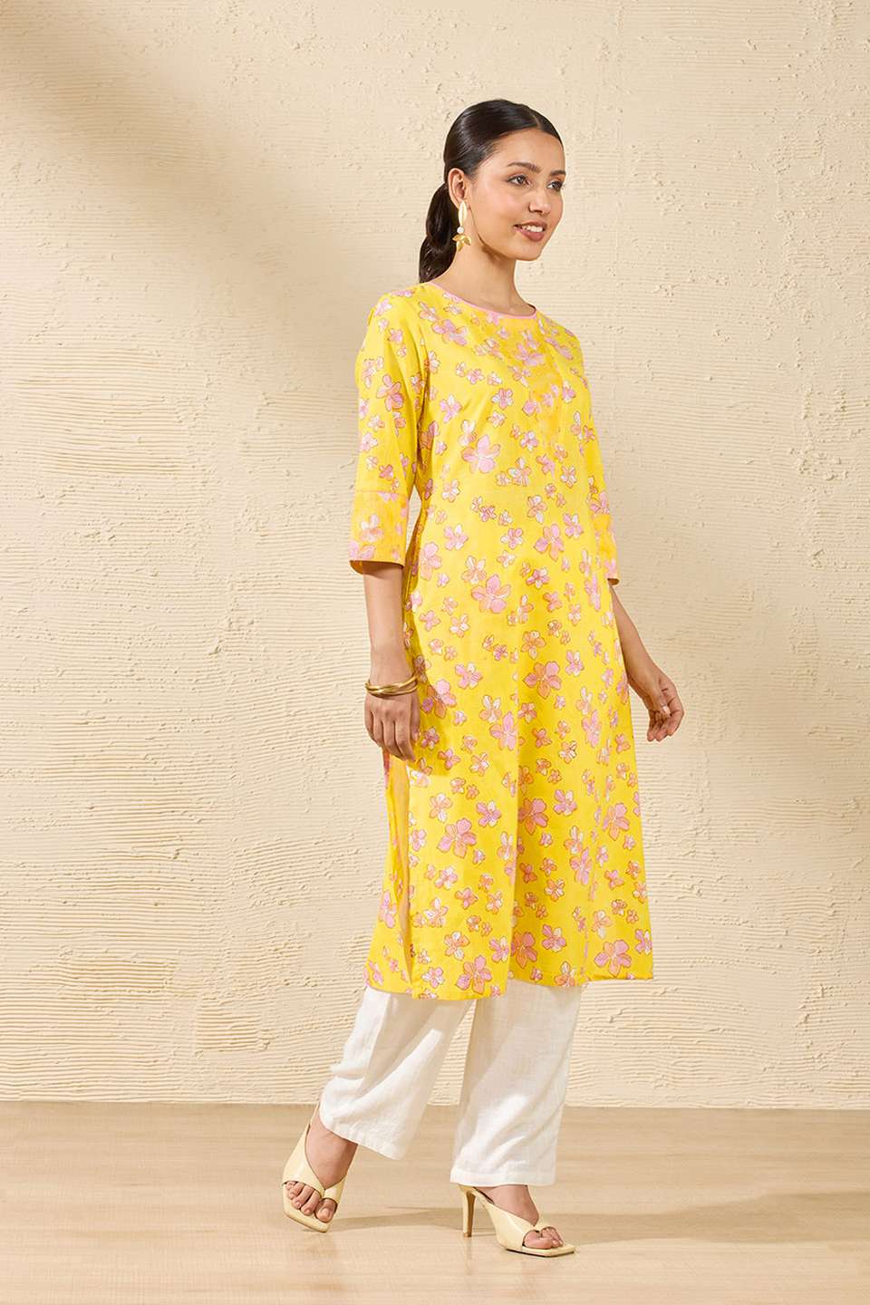 Yellow Sanganeri Block Printed Pure Cotton Kurta