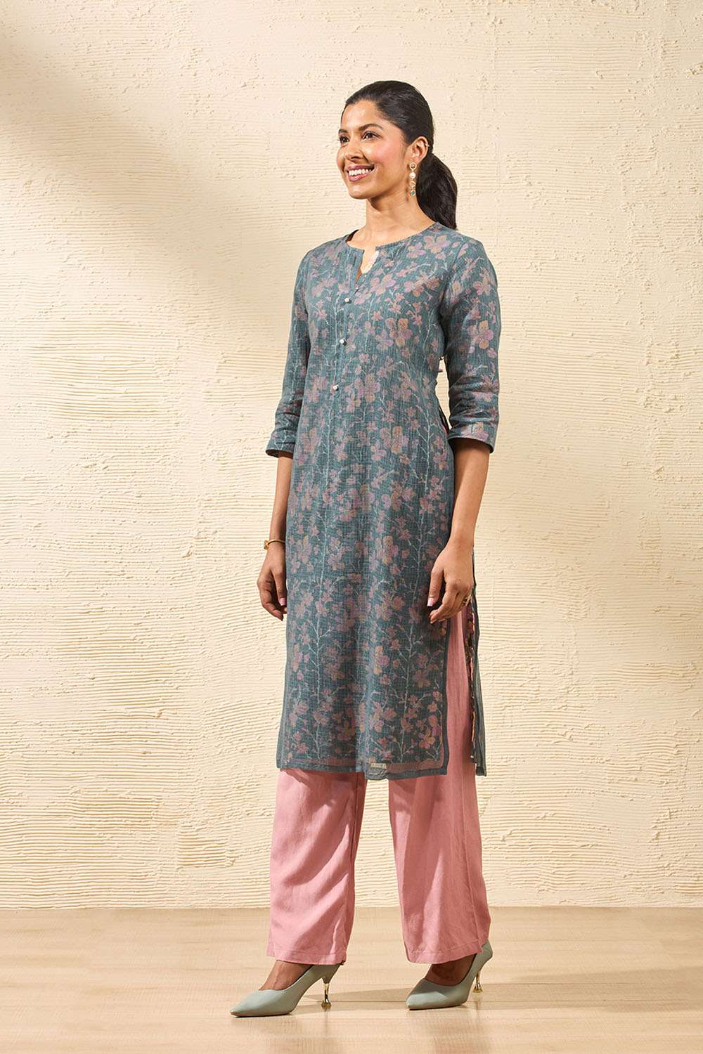 Dark Green Pure Kota Block Printed Sanganeri Kurta image number null
