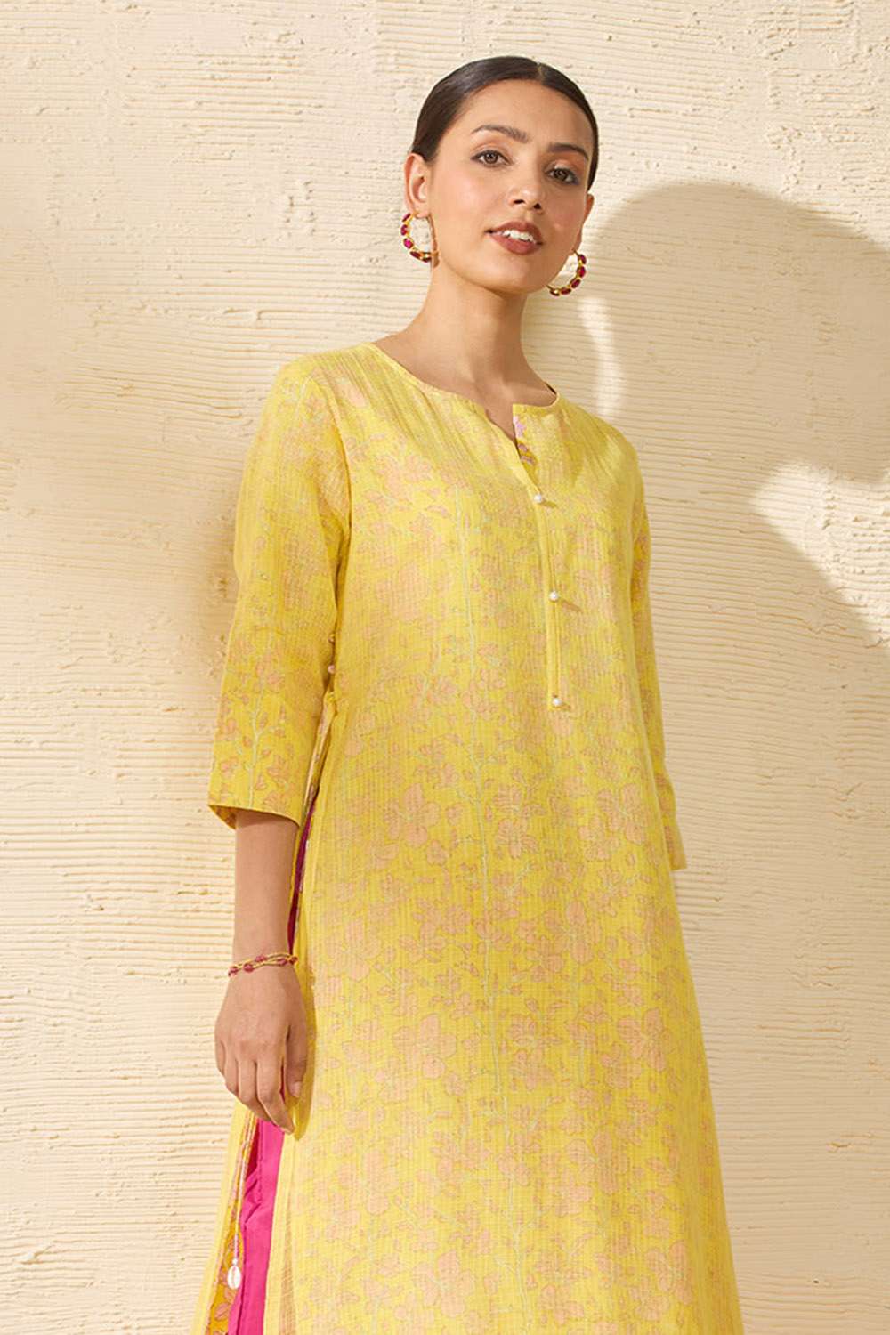 Yellow Pure Kota Printed Sanganeri Kurta image number null