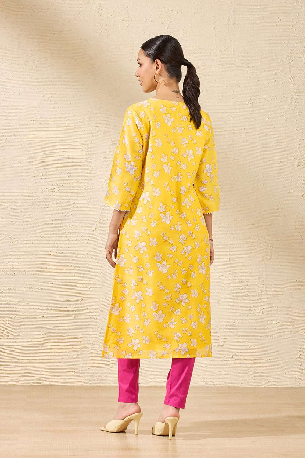 Light Yellow Sanganeri Block Printed Pure Silk Cotton Kurta image number null