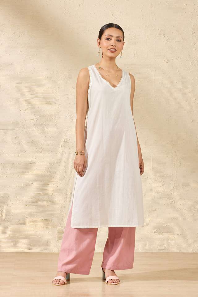 Off White Pure Silk Cotton Printed Sanganeri Kurta thumbnail image number null