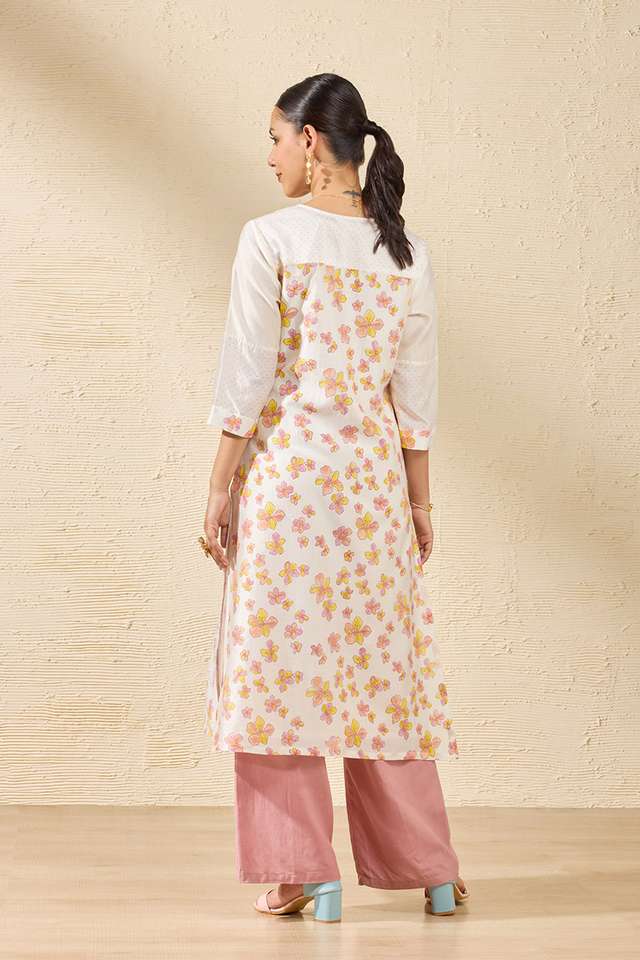 Off White Pure Silk Cotton Printed Sanganeri Kurta thumbnail image number null