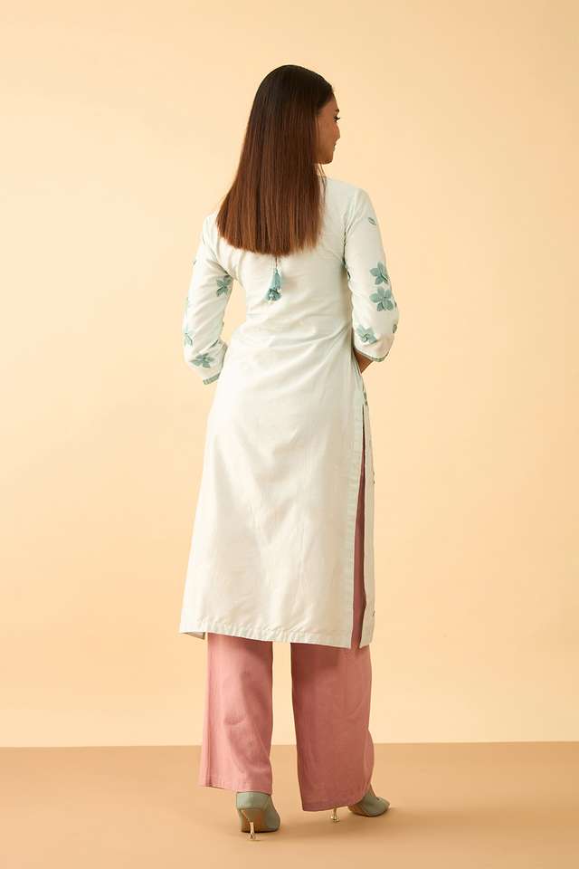 Light Blue Pure Silk Cotton Hand Painted Kurta thumbnail image number null
