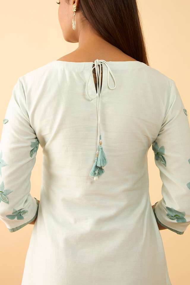 Light Blue Pure Silk Cotton Hand Painted Kurta thumbnail image number null