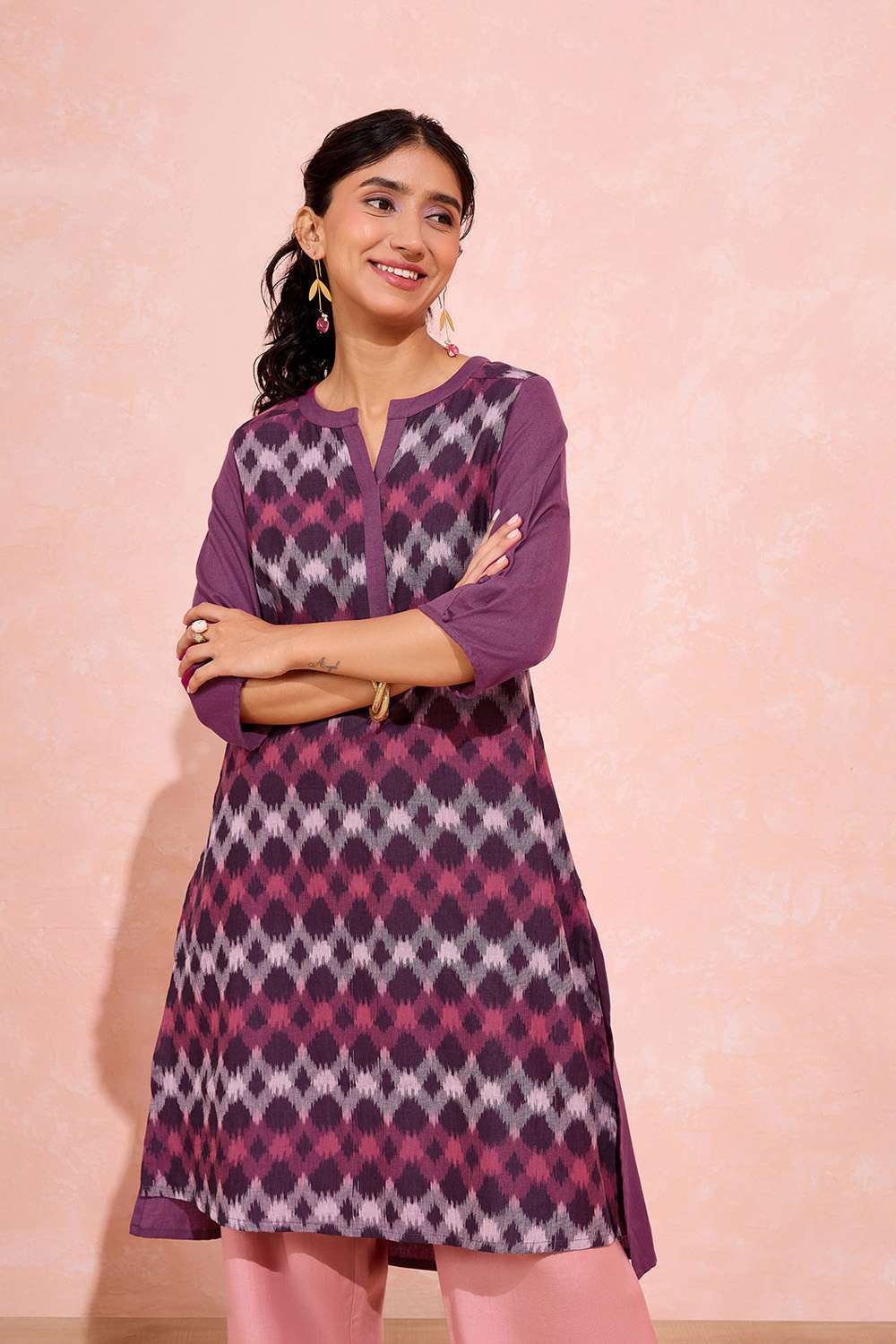 Purple Pure Cotton Ikat Kurta image number null