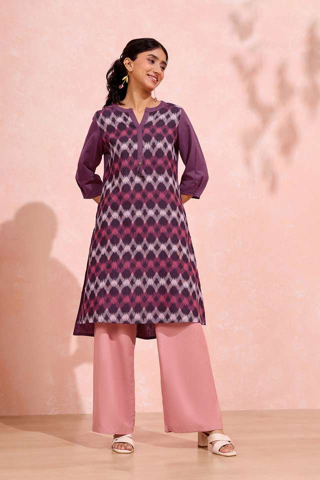 Purple Pure Cotton Ikat Kurta thumbnail image number null