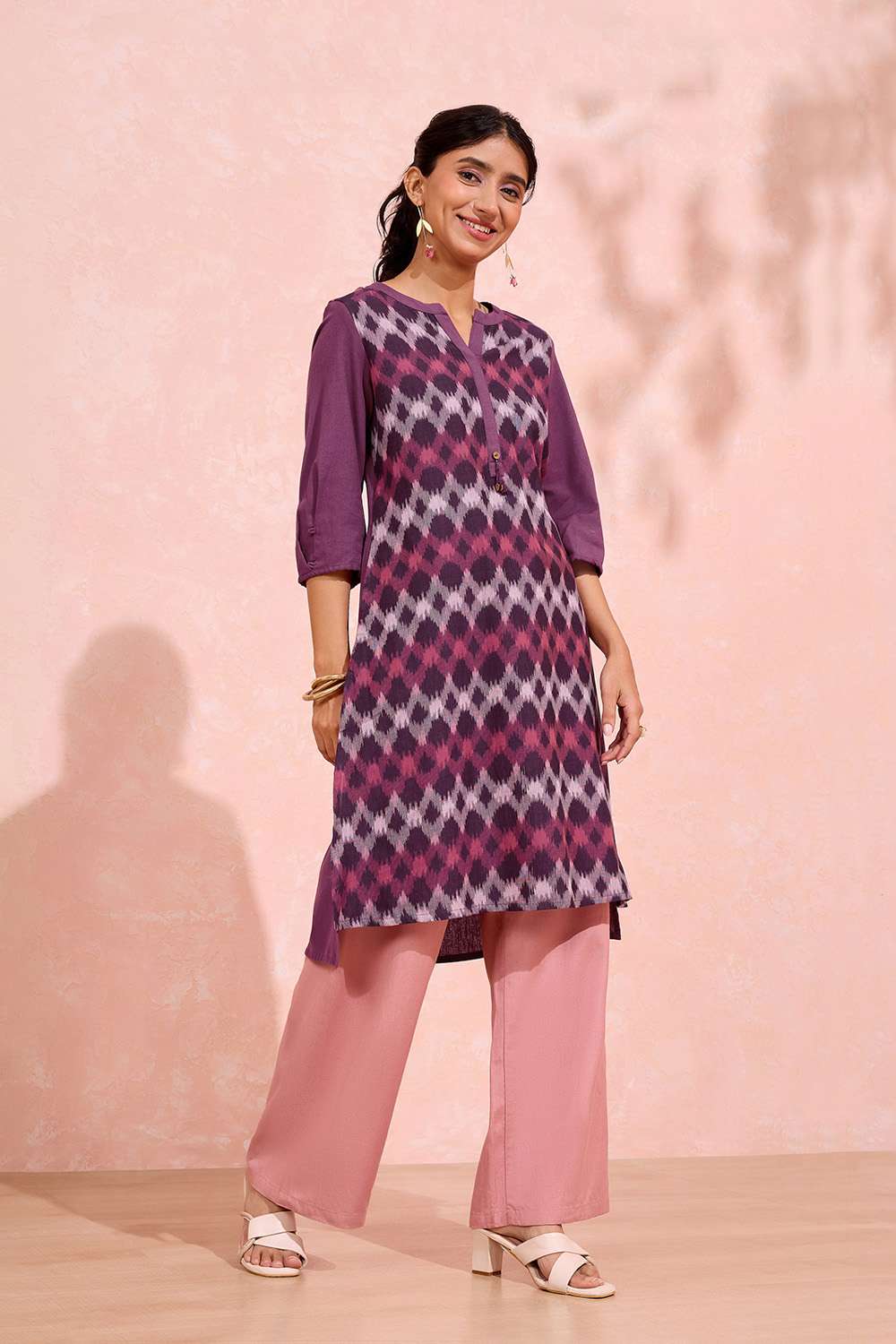 Purple Pure Cotton Ikat Kurta image number null