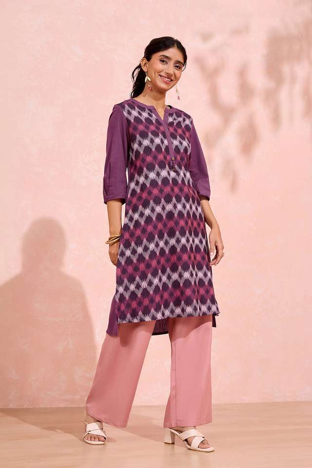 Purple Pure Cotton Ikat Kurta thumbnail image number null