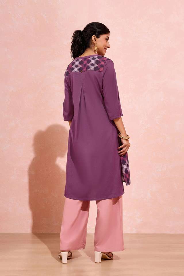 Purple Pure Cotton Ikat Kurta thumbnail image number null