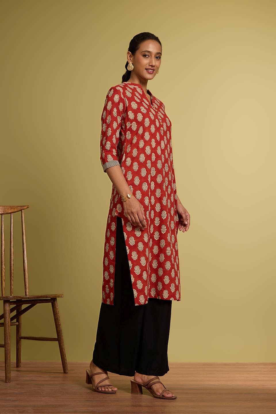 Dark Red Bagru Block Printed Pure Cotton Kurta