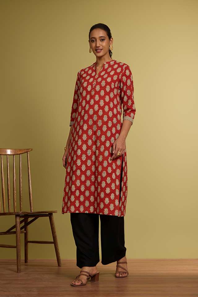 Dark Red Bagru Block Printed Pure Cotton Kurta thumbnail image number null