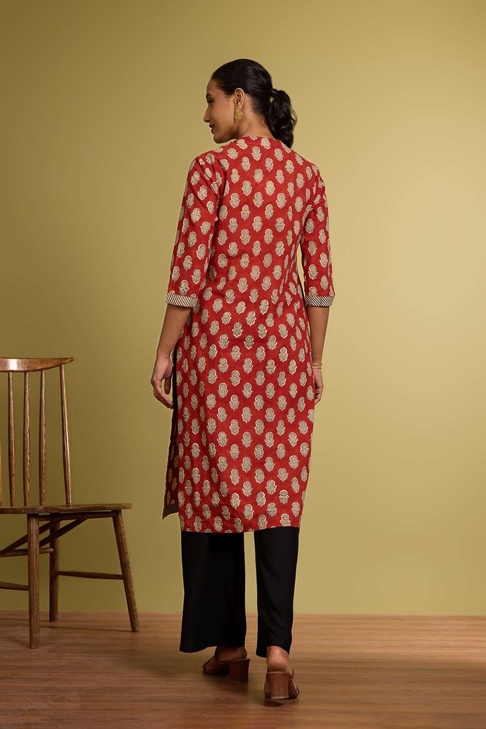 Dark Red Bagru Block Printed Pure Cotton Kurta image number null
