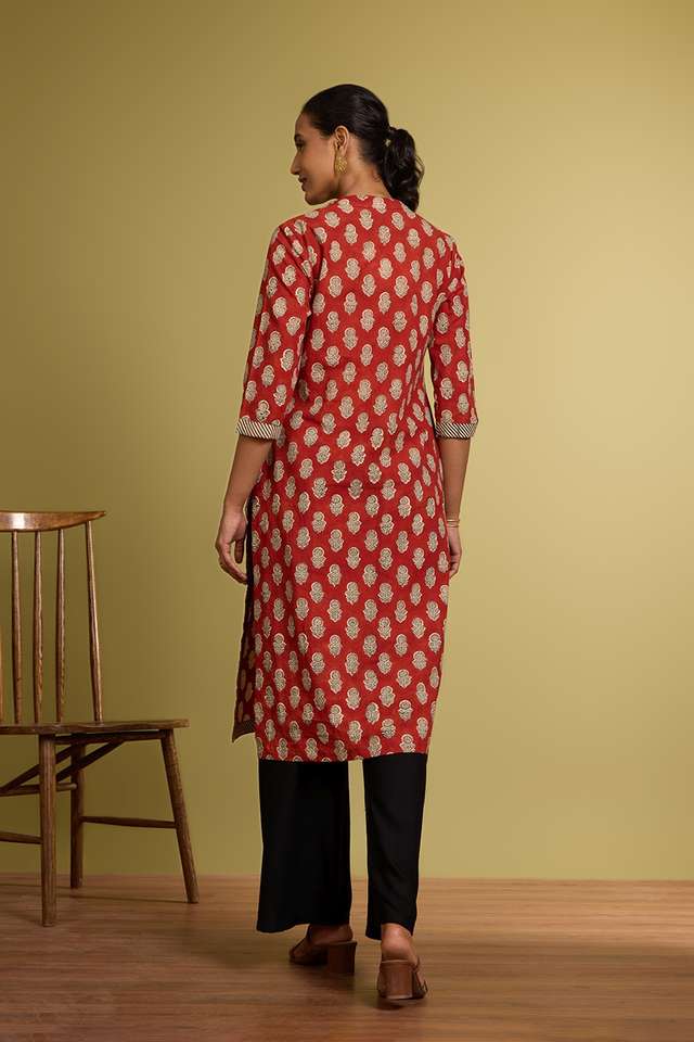 Dark Red Bagru Block Printed Pure Cotton Kurta thumbnail image number null