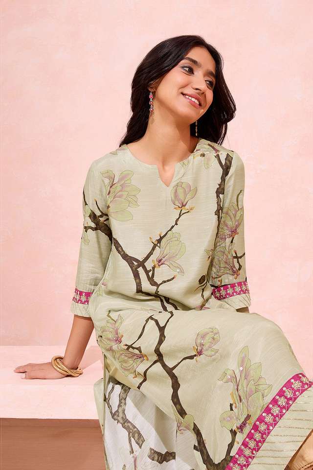 Beige Printed Viscose Kurta image number