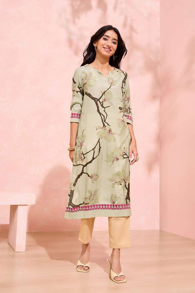 Beige Printed Viscose Kurta thumbnail image number null