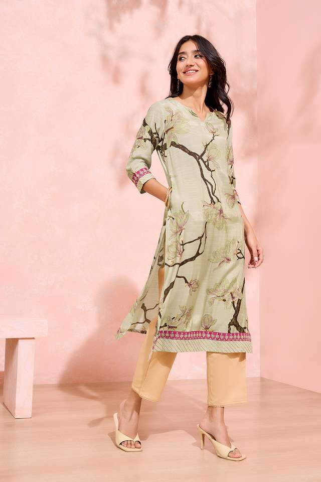 Beige Printed Viscose Kurta thumbnail image number null