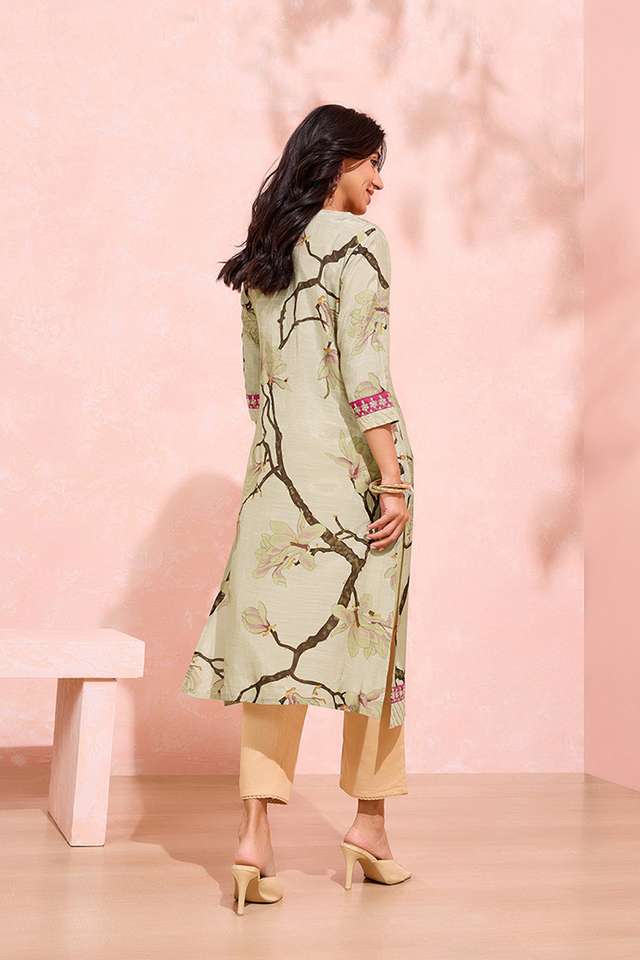 Beige Printed Viscose Kurta thumbnail image number null