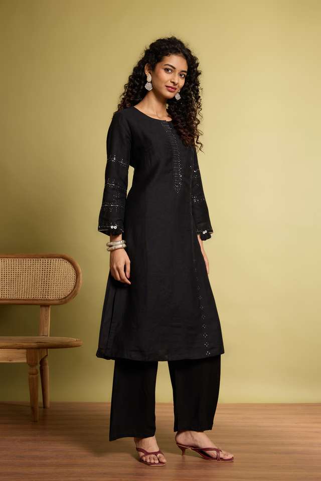 Black Viscose Mukaish Embroidery Kurta thumbnail image number null