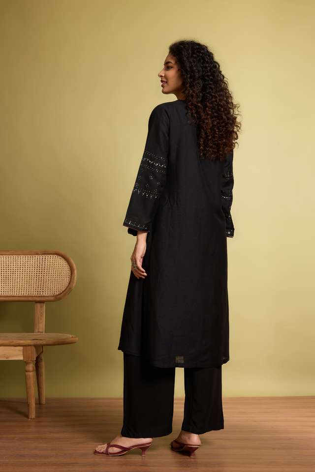 Black Viscose Mukaish Embroidery Kurta thumbnail image number null
