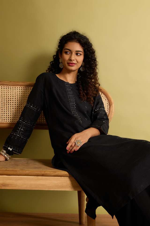 Black Viscose Mukaish Embroidery Kurta thumbnail image number null