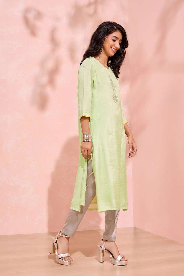 Light Green Viscose Embroidered Kurta thumbnail image number null