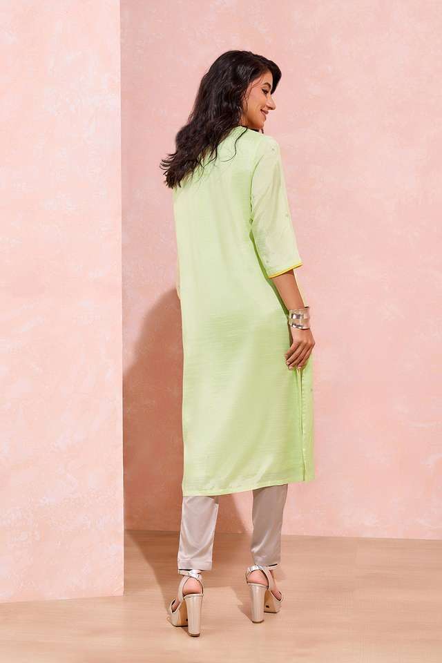 Light Green Viscose Embroidered Kurta thumbnail image number null