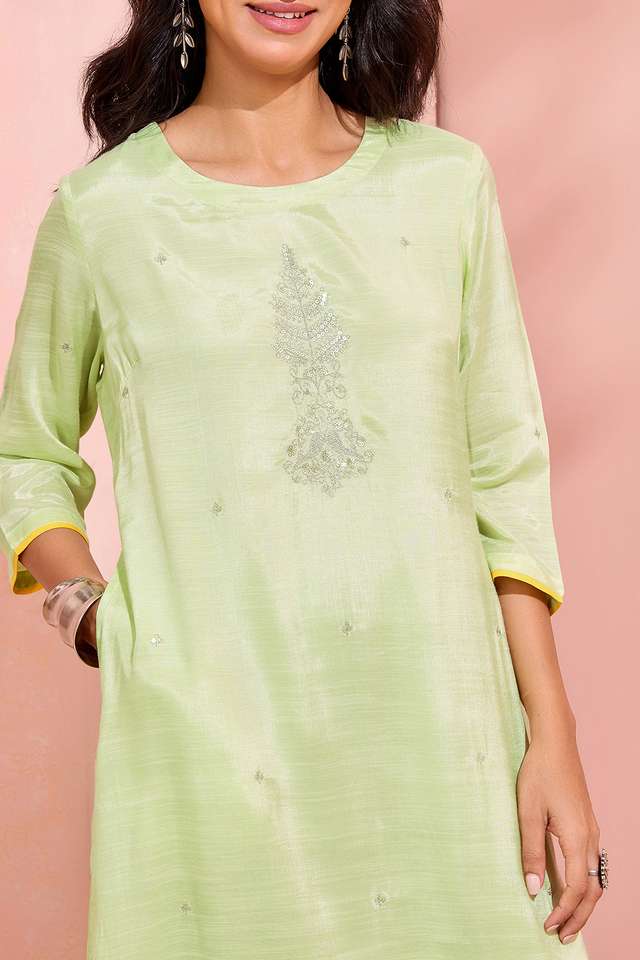 Light Green Viscose Embroidered Kurta thumbnail image number null