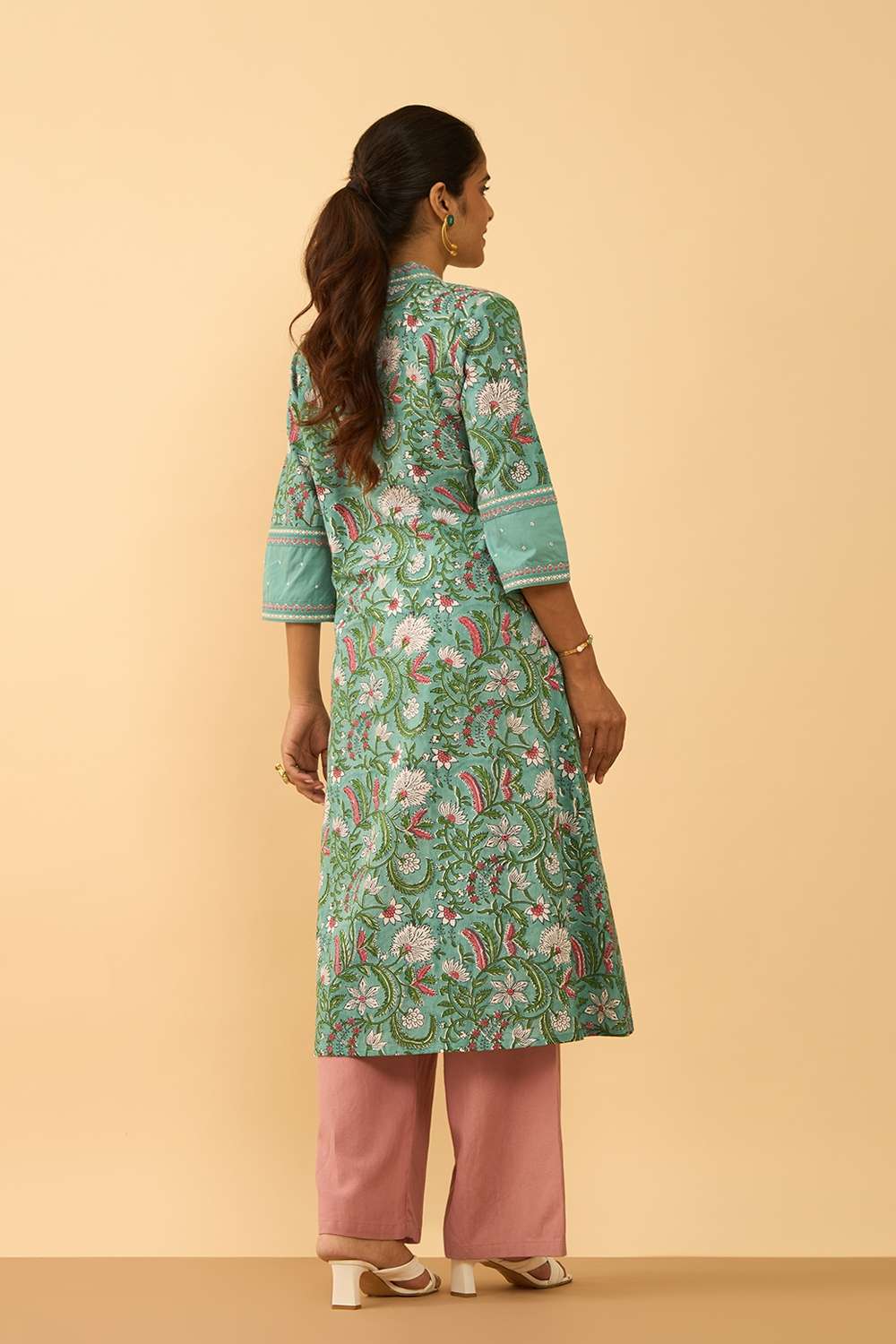 Light Blue Pure Cotton Printed Sanganeri Kurta image number null