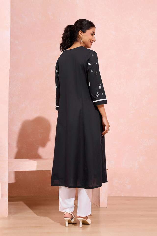 Black Cotton Chikankari Kurta thumbnail image number null