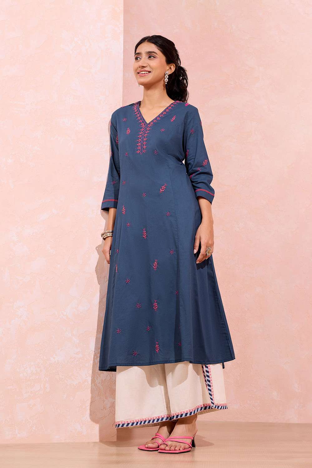 Blue Cotton Chikankari Kurta image number null